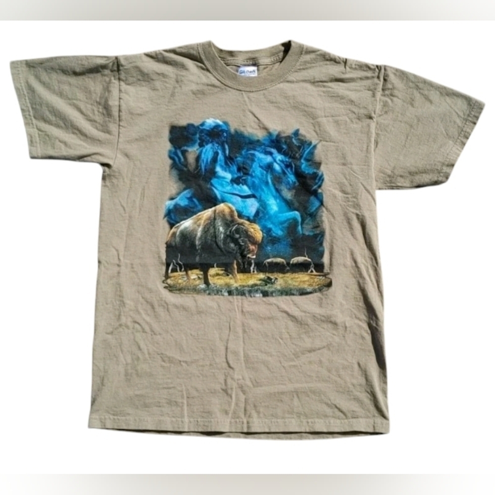 Vtg 2000s Native American Buffalo Print Gildan Ultra Cotton T-Shirt Size (M)
